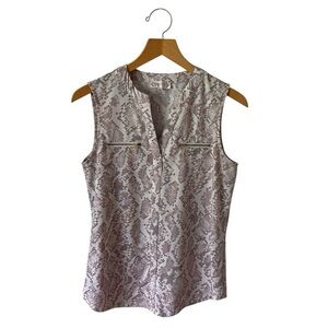 Nanette Lepore Snakeskin Animal Print Sleeveless Blouse Sz S Gold Zip Mob Wife